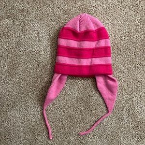 Pink stripe winter hat with ear covers